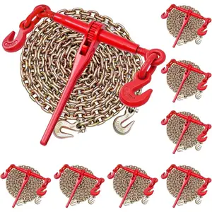 VEVOR Chain and Binder Kit, 3/8 - 1/2 Ratchet Load Binders 9200 lbs Working Load Limit, 3/8x 10' G80 Chains with Grab Hooks, Ratchet Binders and Chains for Truck, Tie Down, Hauling, Towing, 2 SetVEVOR Super Brand Day