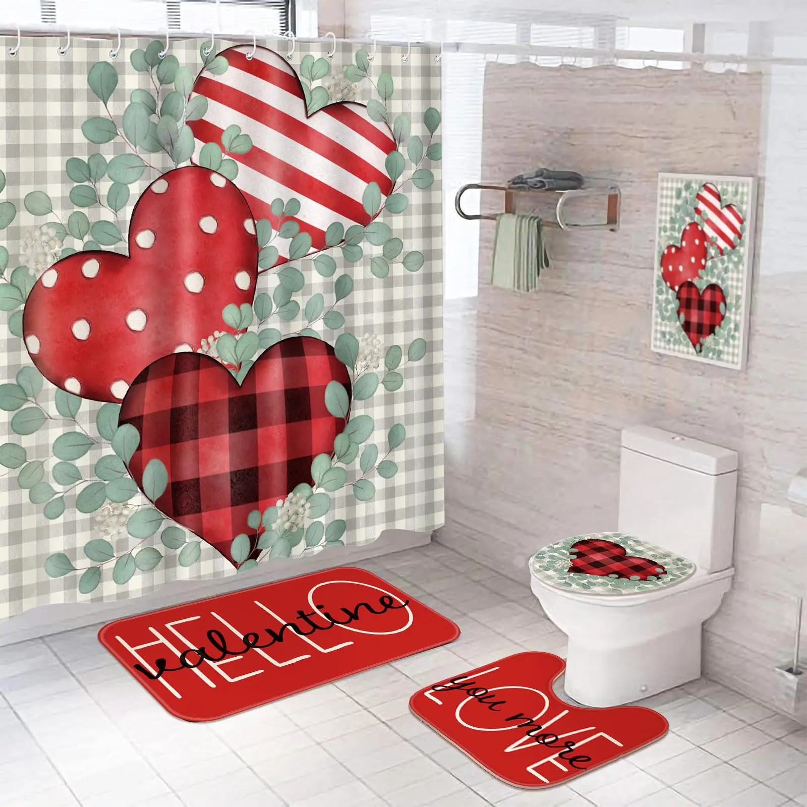 4Pcs, Red Heart & Eucalyptus