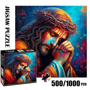 1pc 1000 piece adult puzzle 58x58cm Jesus with Crown of Thorns in Prayerful Pose 500 pieces paper jigsaw puzzle suitable for DIY creative games for adults and families, birthday and holiday stress