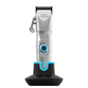 Gamma+ Cyborg Cordless Clipper GP604M with Digital Brushless Motor, Fixed Black Diamond DLC Faper Blade, 7500 RPM, 6-Hour Runtime, LED Light, Anti-Slip Docking Station