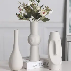 3pcs European Style Milk Ceramic Vase Set, Bohemian Home Decor Desktop Flower Holder, Festive Decoration, Living Room Ornament, Ceramic Bouquet Vase, Decorative Vase