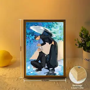 OAKFIN JJK Jujutsu Kaisen Satoru Gojo Anime Posters Led Photo Wood Frame Light Art Painting Design Night Light Painting Cartoon Anime Figure LED Painting Lamp 3d Lamp Boys/Girls For Room Decor