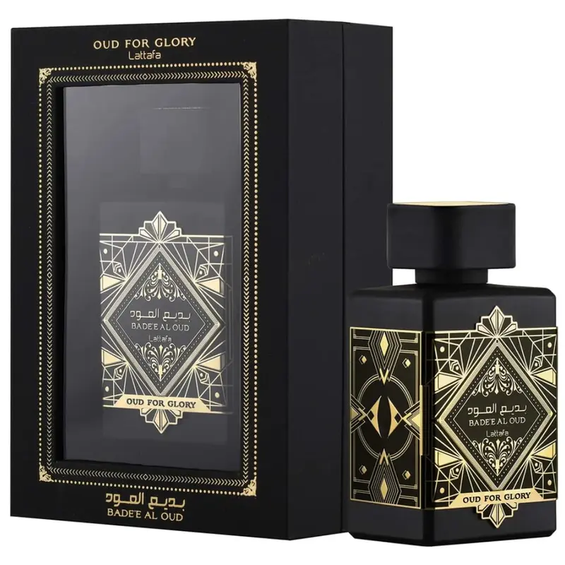 Lattafa Bade'e Al Oud Oud for Glory Unisex Eau de Parfum Spray - 100ml (3.4oz) Bold Arabian Aromas, Agarwood, Amber, Spicy Perfumes, Saffron, Lavender, Nutmeg, Musk Harmony, East Asian Liquid Signature Scent