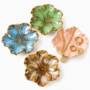 Ceramic Flower Jewelry Tray, Decorative Ring Dish for Keys, Earrings, Necklaces & Small Accessories, Cute Vanity Decor Gift for Mom Girlfriend