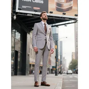 Men's 2-Button Checkered Suit 3-Piece Set - Stylish & Versatile!
