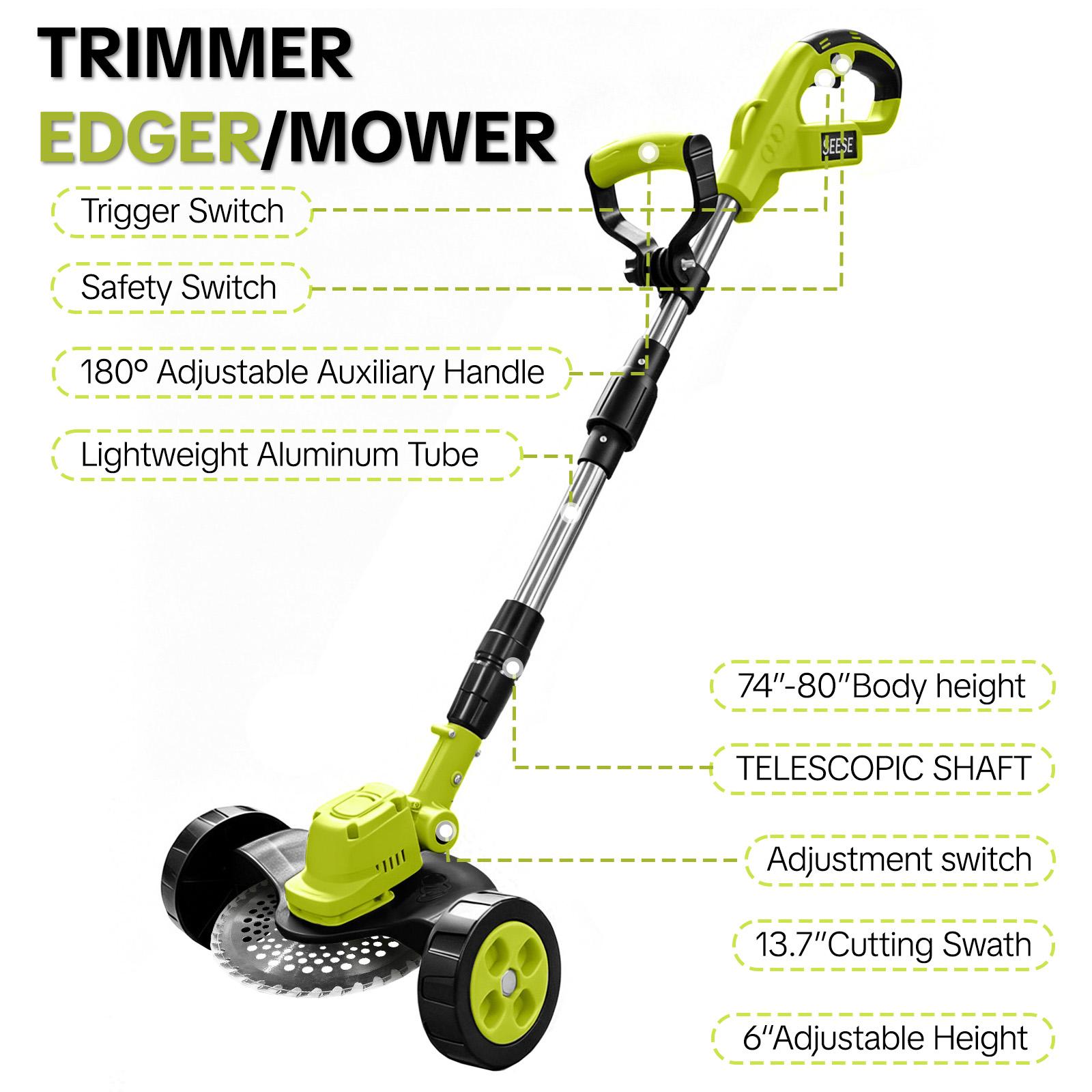 SEESE Cordless Lawn Mower, Garden Tool (Mower, Trimmer, Edger) with 2&times;21V Batteries, Lightweight for Small to Medium Backyards