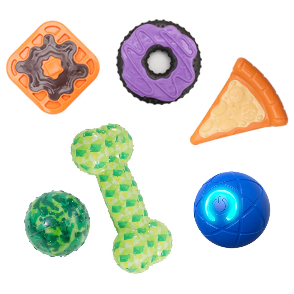 DearPaws 3-in-1 Dog Chew Toys Bundle Durable Waffle Series Teething Toys Squeaky Sound-Making Toys & Bouncy Fetch Ball for Puppies Adult Dogs Interactive Dental Care Play Set