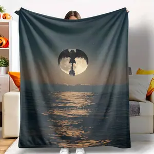Moonlight Dragon Flannel Blanket Ocean Horizon Fantasy Silhouette Print Soft Cozy Warm Lightweight for Bedroom Sofa Travel Camping Gift Decor tiktokshopspringglowup
