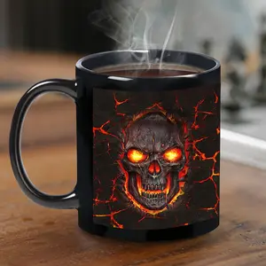 Skull Pattern Ceramic Funny Novelty Coffee Mug, 1 Count Horror Coffee Mug, Drinking Cup for Home Office Dormitory Halloween, Unique Gift for Friends