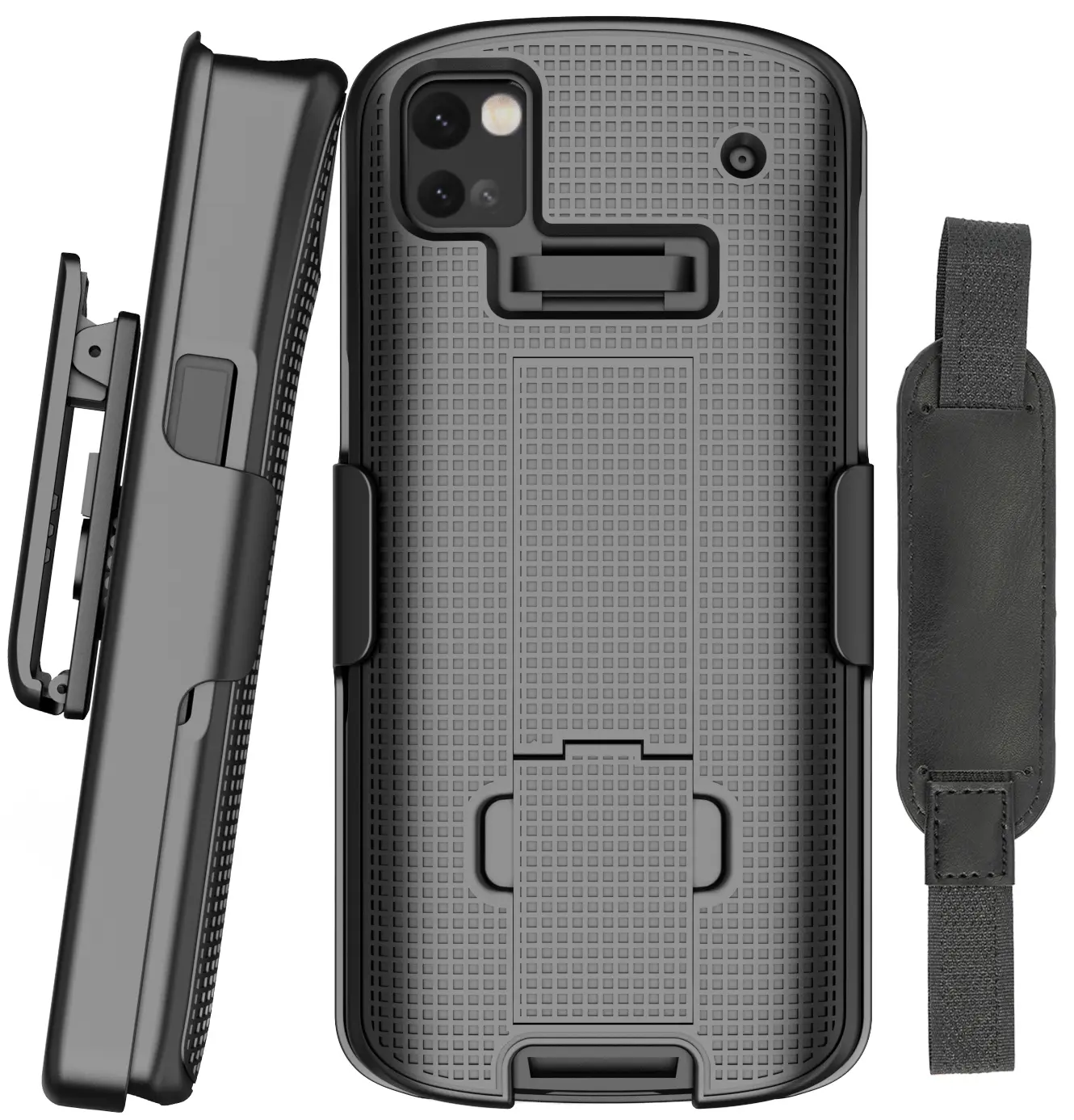 Case + Hand Strap + Belt Clip Combo for Zebra TC53 TC58 Mobile Computer Scanner, Nakedcellphone Slim Hard Shell Cover with Kickstand and [Rotating/Ratchet] Belt Hip Holster Holder Combo