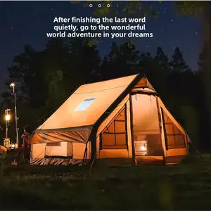 4-6 person outdoor inflatable tent camping, hand pump inflatable tent, easy to set up with skylight and double doors inflatable tent, waterproof ox fabric large camping tent, travel tourism convenient to carry