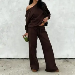 Women's Fall Off-the-Shoulder 2-Piece Sweatsuit | Long Sleeve Sweater & Pants Casual Outfit