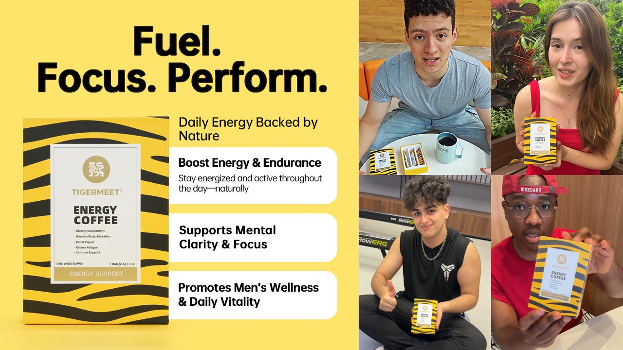 TIGERMEET Functional Energy Coffee Herbal Coffee Blend for Daily Energy, Focus & Performance (6 Sachets)