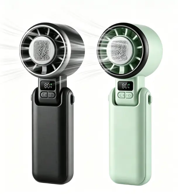 Portable Handheld Fan，Viral Mini Turbo Handheld Fan Ice Cooling Compress, Rechargeable Portable Pocket Fan with Digital Battery Display, Foldable Personal Cooling Fan for Travel Outdoor Amusement Park Heatwave Summer Essentials Black Green