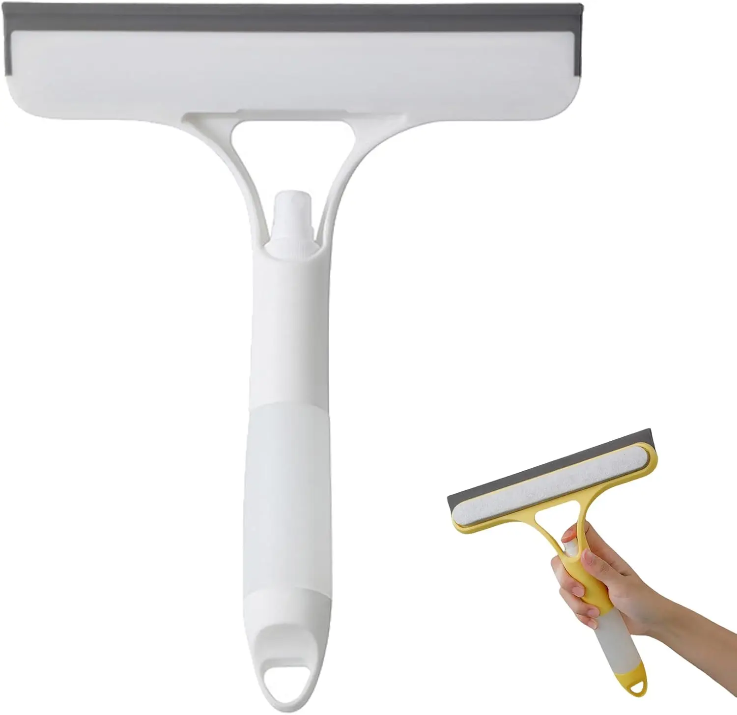 3-in-1 Multi-Surface Cleaning Squeegee Tool Kit with Spray, White Ergonomic Comfortable Handle, Squeegee Blade, Scrubber and Wipe for Car Windows, Home Glass Panels, Multi-Surface Cleaning Squeegees