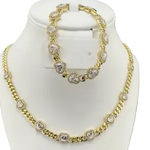 Women's Heart-Shaped Zircon Necklace and Bracelet Set - Fashion Accessories 20 inch