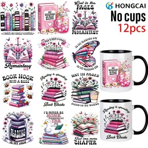 12-Piece Floral Book Lover Theme UV DTF Transfer Crystal Stickers, Waterproof Scratch-Resistant, Fits Glass Cups Laptops Water Bottles Scrapbooks, Funny Stickers, Waterproof Durable Sticker, Sticker Packs