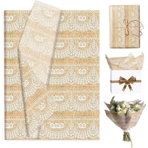 50 Sheets Lace Tissue Paper 13.8" x 19.7" Burlap Printed Tissue Paper with Lace   Tissues Papers  Brown Stuff Wrapping Papers for Wedding, Birthday, Bouquet Wrapping