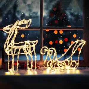 Christmas Decor 3D Reindeer Sleigh, 100 LEDs Christmas Indoor Decorations, Waterproof, for Xmas Outside Yard Porch Ornaments