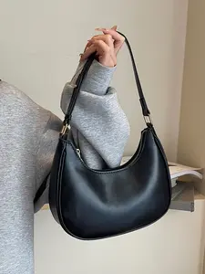 Women's Simple Style Plain Color Moon Shaped Shoulder Bag, Casual Trendy Novelty Pu Leather Handheld Bag, Fashionable Hobo Bag for Daily Use