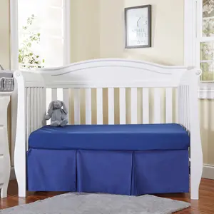 Everyday Kids Navy Pleated Crib Skirt – 100% Cotton Pleated Nursery Dust Ruffle with 14” inch Drop