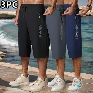 New Summer Men’s Letter-Print 3/4 Shorts — Versatile shorts with zippered pockets for secure carry, an elastic waistband for a flexible fit, and breathable fabric that stays cool on the go. Ideal for outdoor sports and cycling.