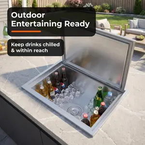 Stainless Steel Built In Cooler with Drain, Drop In Ice Chest for Counter Installation, Insulated Drink Station for Outdoor Barbecue, Bar Area