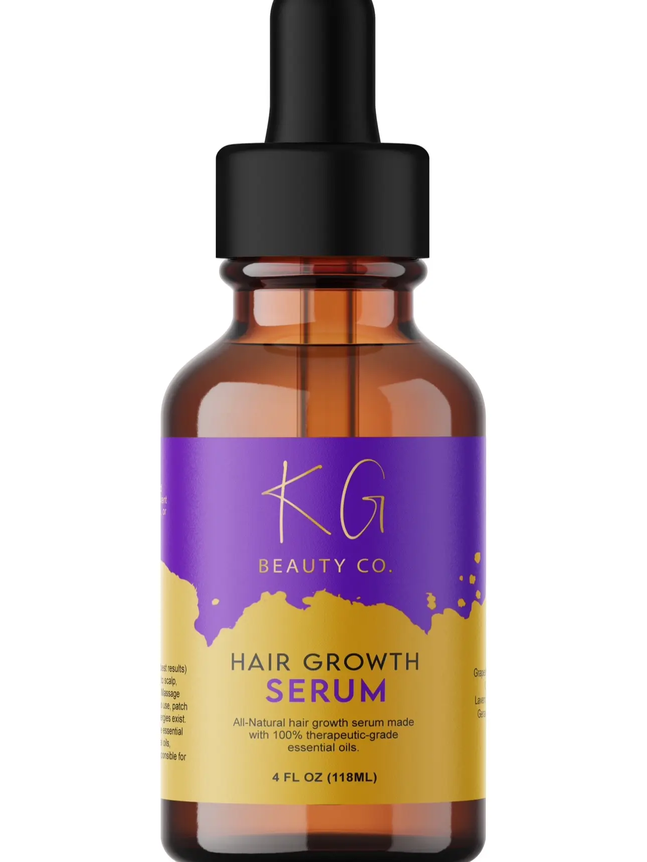 KG Beauty Co. Natural Hair Growth Serum, 4 oz Haircare Product with Castor Oil, Lavender, Peppermint, Rosemary Oil