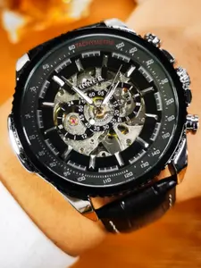 WINNER Military Skeleton Automatic Watch for Men Luminous Pointers Sport Steampunk Mechanical Watches Luxury Brand Leather Strap