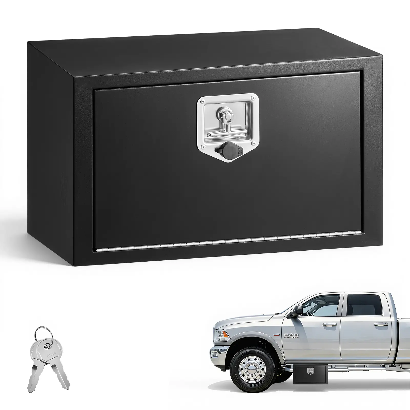 VEVOR Heavy Duty Powder Coated Truck Bed Toolbox, 24x12x14in Tool Organization Solution with Underbody Mount, Pry-Resistant Lock, Recessed T-Handle, Seamless Construction, Spare Keys, Waterproof for Truck, Van, Black