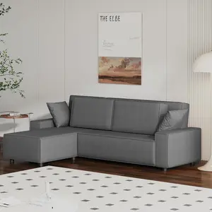 70" Oversized Cloud Couch, Mid Century Chenille Sofa with USB Charging Ports & Side Pockets, Deep Seat Wood Frame, Grey