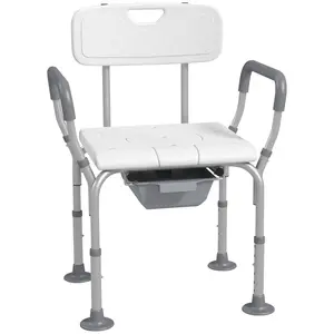 HOMCOM 3-in-1 Shower Chair with Back and Arms, Height Adjustable Bedside Commode, Raised Toilet Seat with Non-Slip Rubber Foot Pad for Seniors, Disabled, White