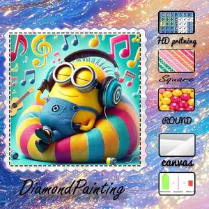 5D-DIY, advanced velvet canvas, diamond art, diamond painting kit, minions, music, rainbow AB diamonds, fairy dust diamonds, crystal diamonds, perfect home decoration, handmade diamond art painting kit, special craft diamond art kit.