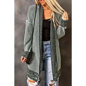 Long Knitted Open Front Cardigan
