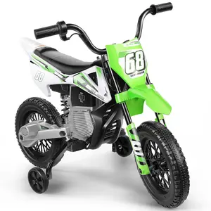 Hikole 12V Ride on Motorcycle for Kids, Electric Dirt Bike with 2 Training Wheels, Electric Motorcycle with Twist Grip Throttle, Built-in Music, 30W*2 Motors