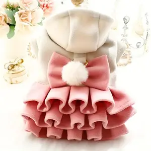 Winter Princess Dress Dog Coat, Thick Plush Teddy Pet Clothes, Hand Wash Only, Snap Button Closure, Woven Polyester, Small Breed Recommended