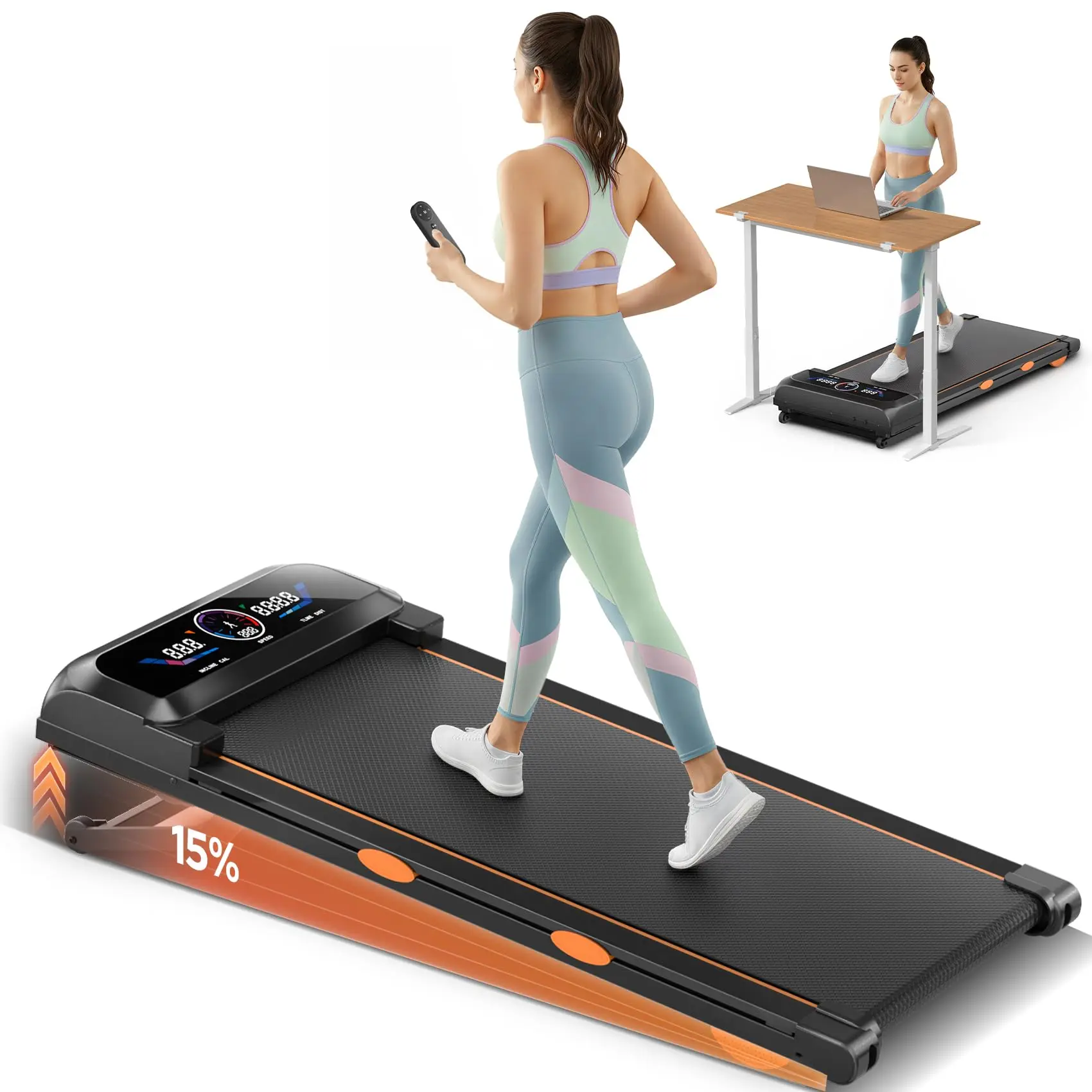 Trisomy Auto Incline Under Desk Treadmill - 3.5HP Quiet Walking Pad 450lb Capacity Smart Home Gym Treadmill with App & Remote Control