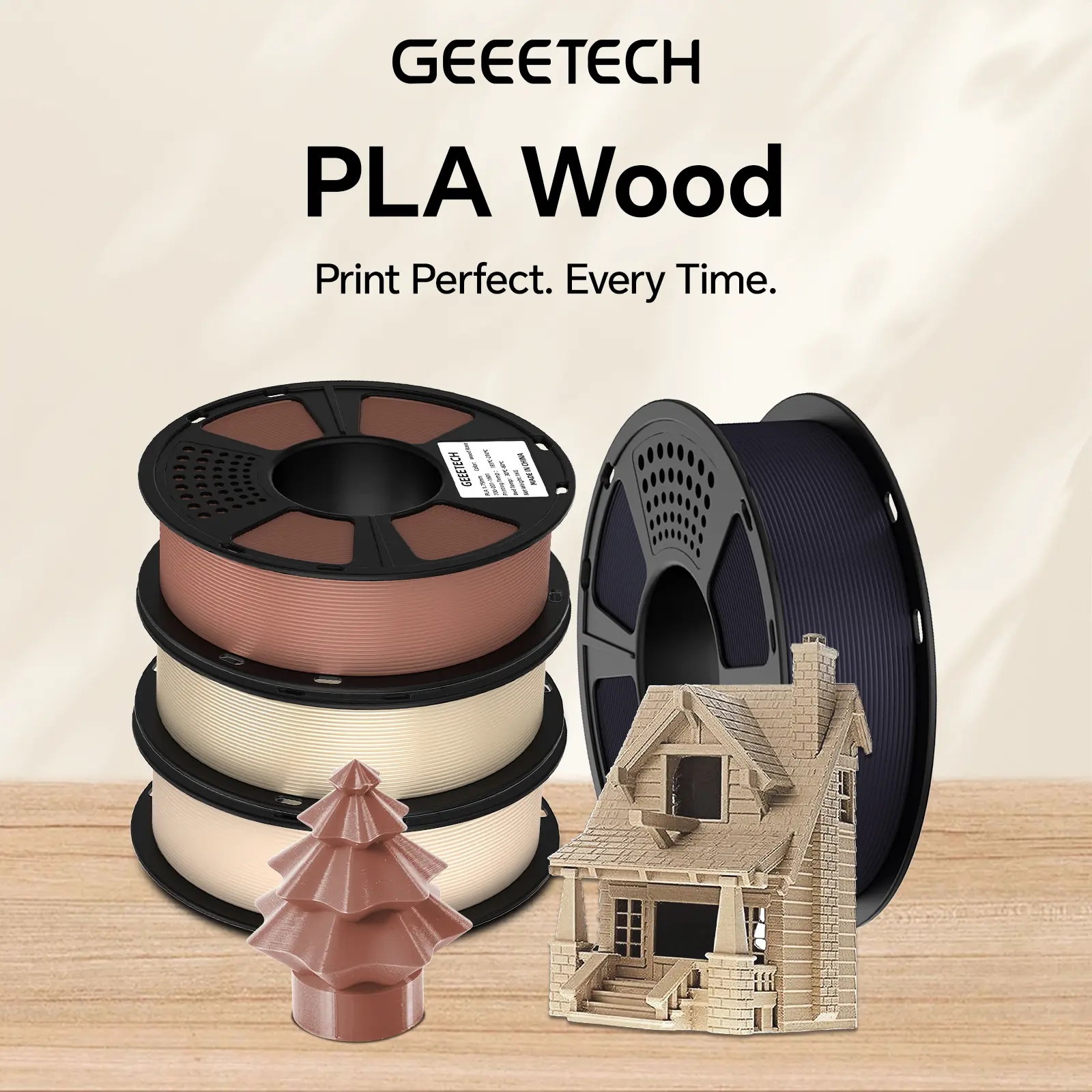 Geeetech Corn-Based PLA Carbon Fiber/Wood PLA 3D Printer Filament, 1.75mm, 1 kg (2.2 lbs Weight), ±0.03mm High Precision, Odorless, Eco-Friendly, Clog-Free, Bubble-Free, Low Shrinkage, Smooth Prints, Compatible with FDM 3D Printers