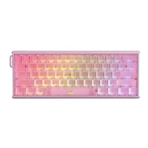 AJAZZ ALUX60 TITAN wired esports gaming mechanical keyboard silver ear switch pink transparent keycap 8K return rate wired plug and play computer office keyboard RGB DIY support multiple systems suitable for gaming and office
