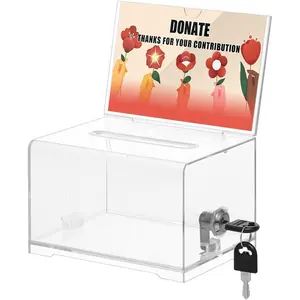 Transparent Acrylic Donation Box Lockable Storage Boxes with Safety Lock - Easy to See, Durable & Simple ,Perfect for Schools, Offices - Great for Fundraising, Voting, Secure Suggestion Box Display Box