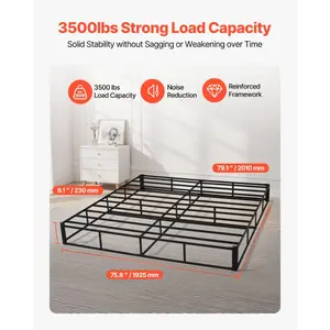 VEVOR Box Spring, King Size Bed Frame with Washable Fabric Cloth, Heavy Duty Metal Frame for King Bed, 9.1 in Mattress Foundation, 3500 lbs Max Weight Capacity, Easy Assembly, 79.1x 75.8x 9.1 in