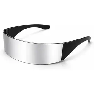 Futuristic Mirror Wrap around Glasses | Cyber Sunglasses | Futuristic Shades | Back to the Future Glasses | Reflective Mirror Lens Panoramic Vision | Mirrored Lenses | Silver