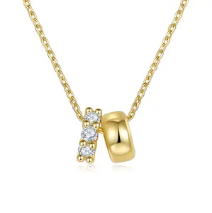 MINDDHA 14K Yellow/White Gold Plated Cubic Zirconia Rondelle Pendant Necklace | 8mm Diameter Two-Toned Dainty CZ Gold Pendant Necklaces for Women | Adjustable 15"-18" Sliding Chain + 3" Extender