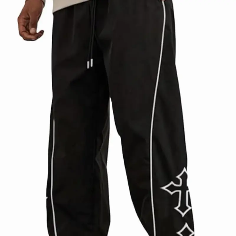 Baggy Parachute Wide-Leg Vintage Track Pants, Casual Streetwear Bottoms