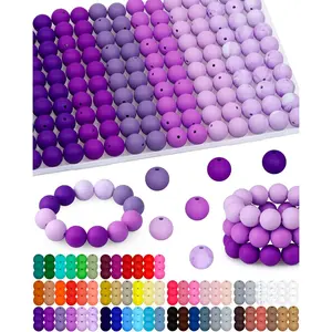SQ-HDJ076 160PCS  15mm Silicone Beads for Keychain Making - Mixed Color Round Rubber Beads Bulk, DIY Craft Supplies for Bracelets Necklaces Pens(Purple)