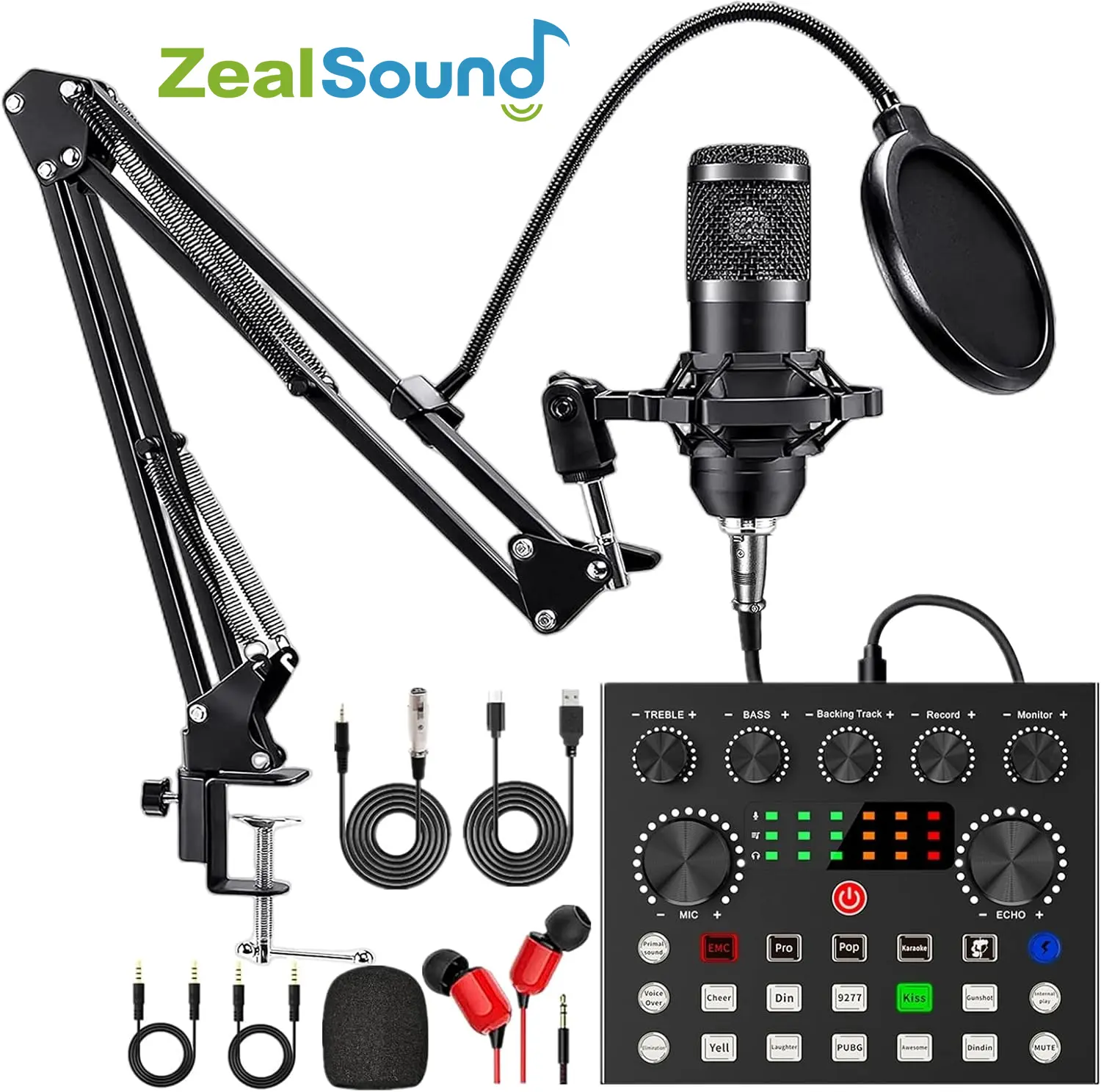 ZealSound Podcast Equipment Set - USB Audio Interface, Live Streaming Microphone, Sound Card, Headphones, Studio Monitor for TikTok, YouTube (Phone OTG Cable Not Included, USB Type-A Compatible)