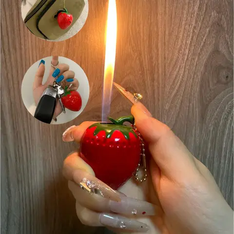 Women's Kawaii Strawberry Fruit-Shaped Lighter Keychain Charm - Cute Keychain Accessory, Quirky Whimsical Gifts for Girly Girls, Purse Stuffer Fashion Accessories for Women