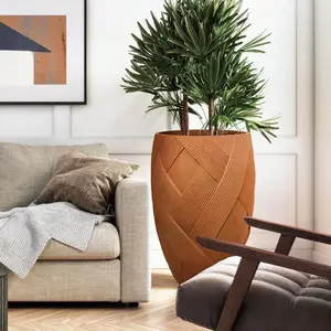 DAVYLINE 33 in. H. Large Cement Planter with Weaver Design Rust Color Heavy-Duty Concrete Pot for Indoor & Outdoor Decor 33" H. x 22" Dia.
