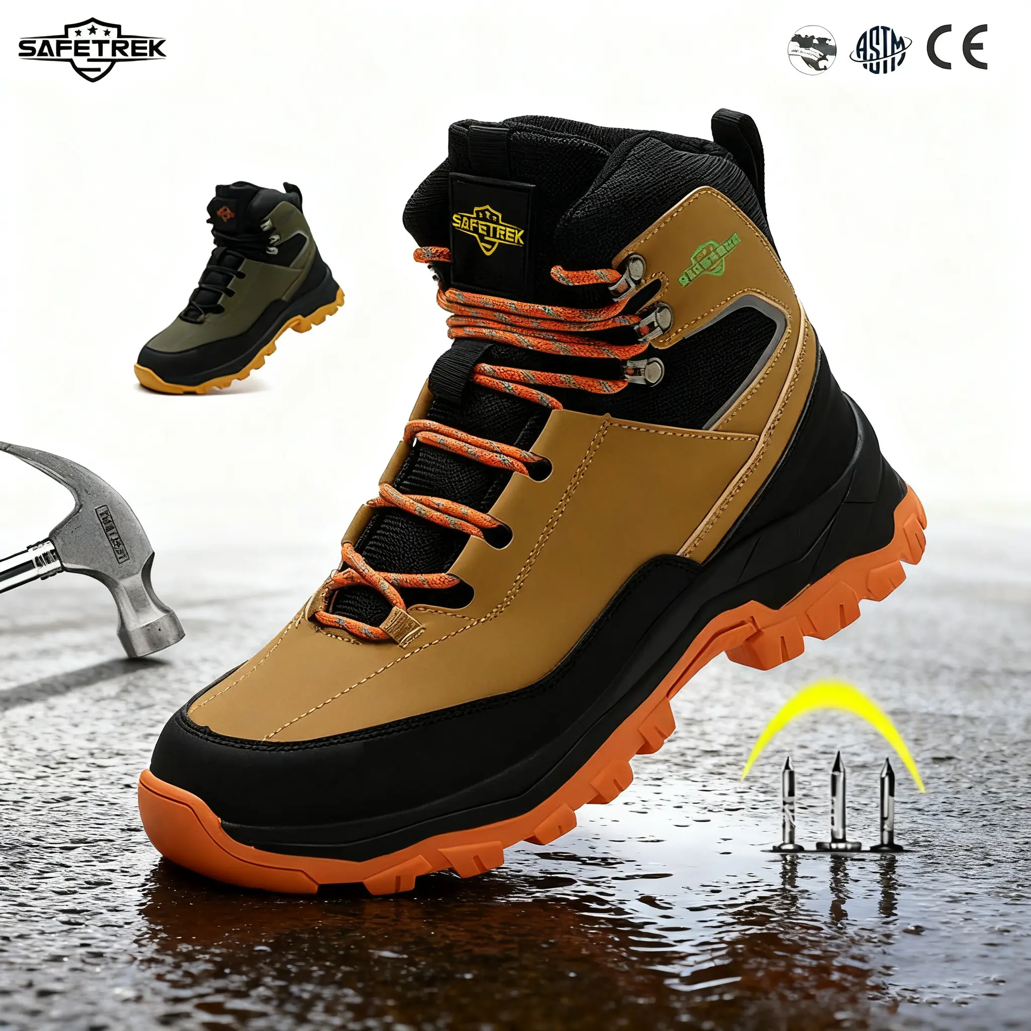 SAFETREK Men's High Top Steel Toe Safety Shoes – Lightweight, Anti-Smash, Anti-Pierce, Non-Slip Work Shoes for Outdoor and Industrial Use Breathable boots