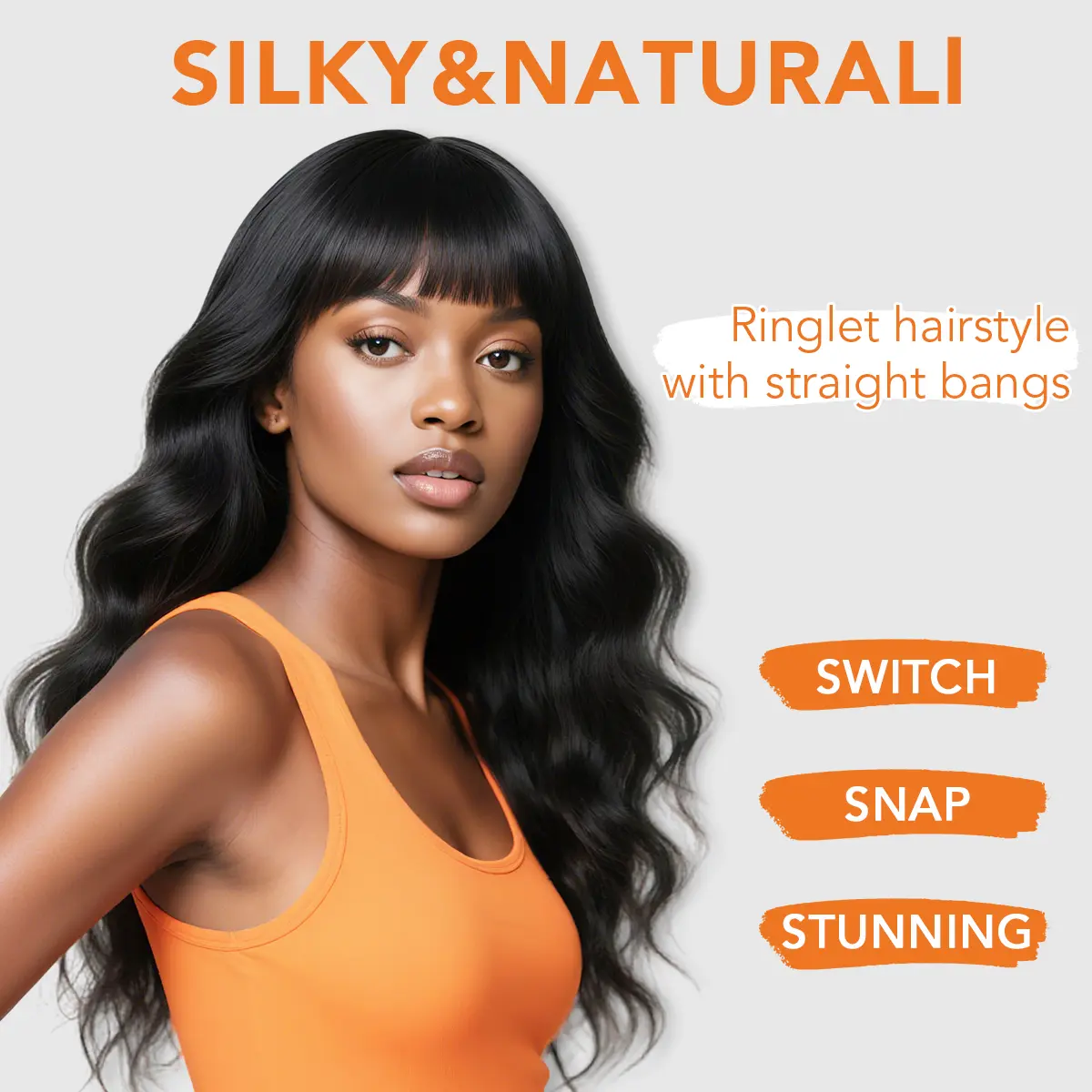 #summer SG Hair Black Bangs Wig - 26 Inch Long Curly, Synthetic Heat Resistant Fiber